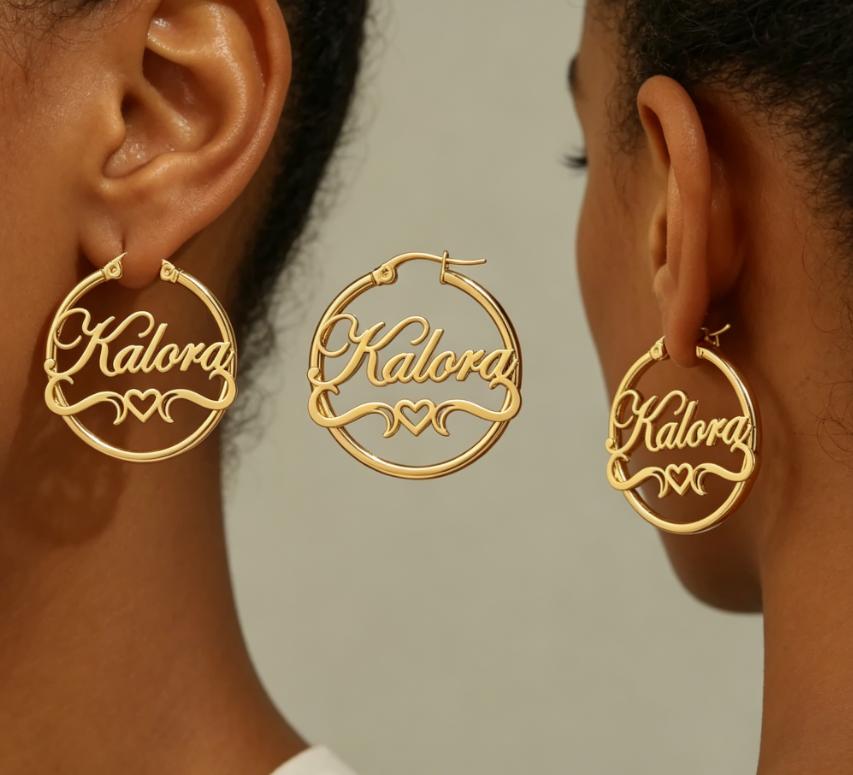 Personalized Custom Name Heart Hoop Earrings Stainless Steel Gold Plated Fashion Jewelry Custom Name Initial Heart Hoop Earrings