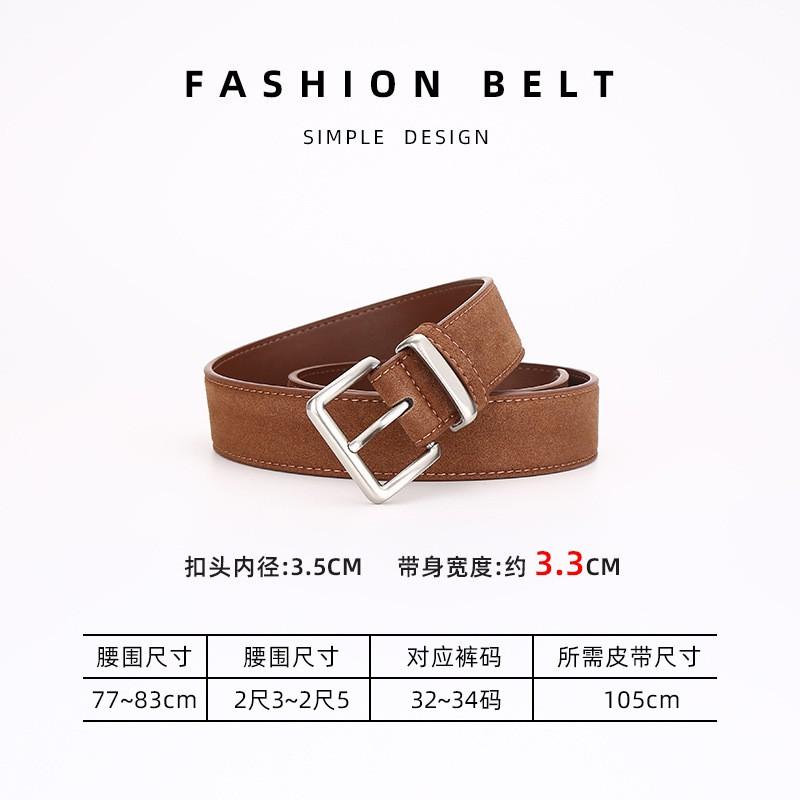 Vintage Style Womens Suede Leather Belt With Pin Buckle 3.3cm Wide Adjustable Jeans Casual Wear