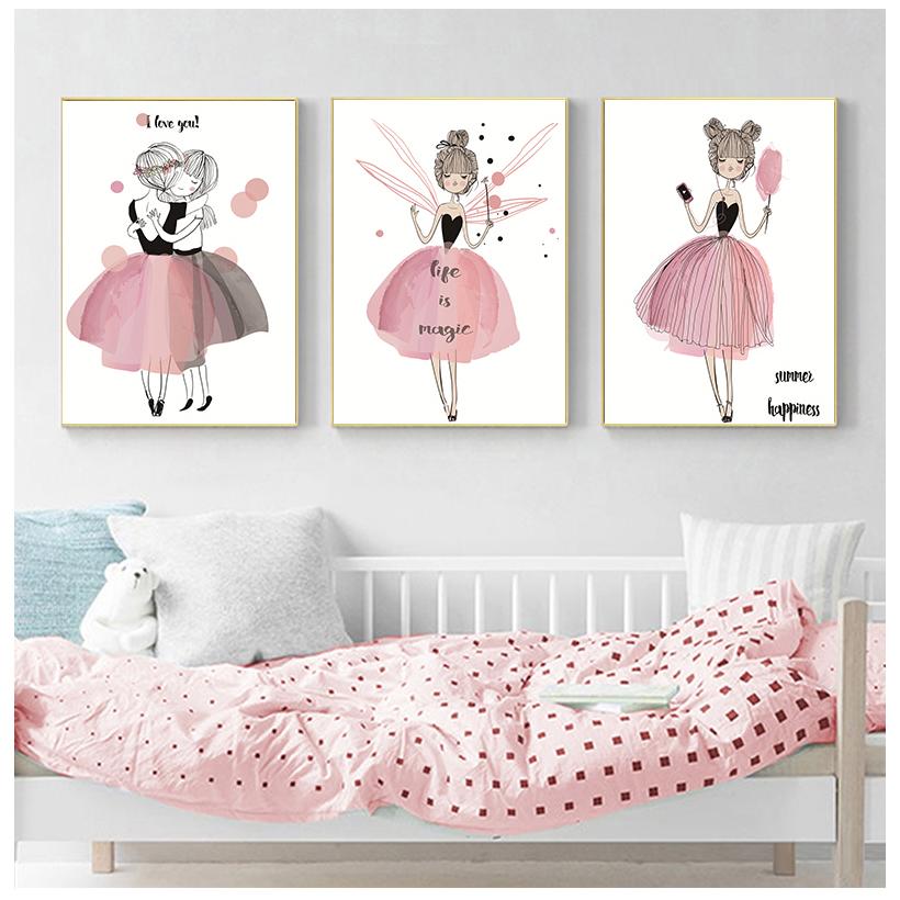 Watercolor Kawaii Cartoon Girl Posters and Prints Wall Art Canvas Painting