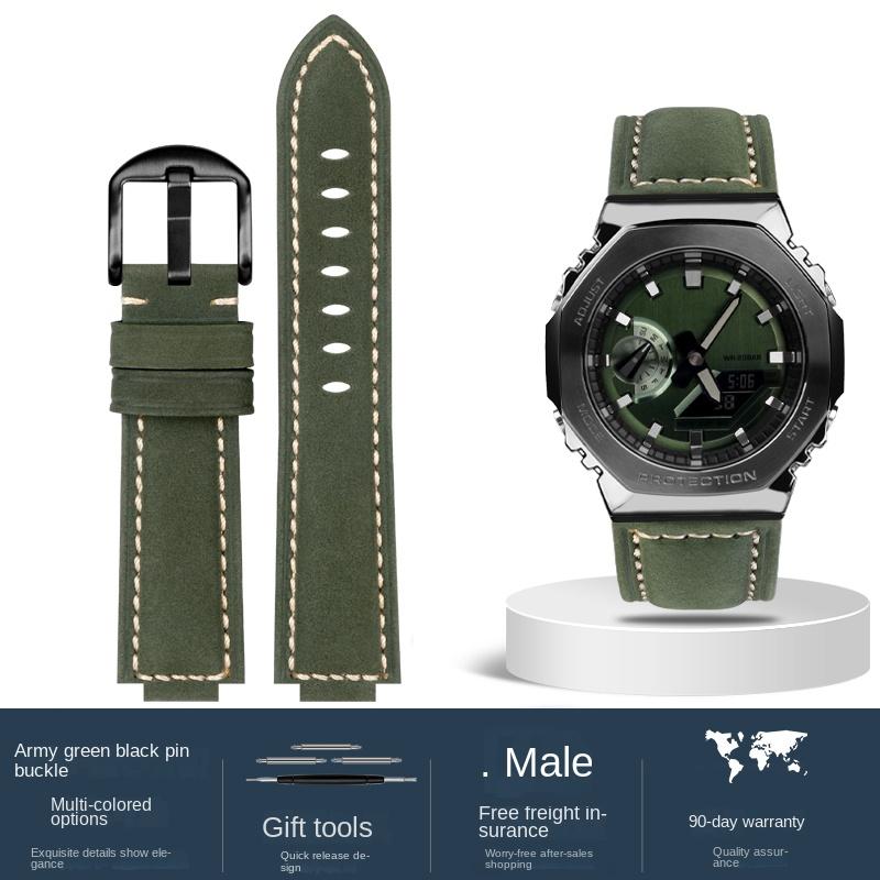 For Casio AP Farmhouse oak Watchband GA-2100 GM-2100 Modified frosted vintage leather watch strap 16m men Wrist band accessories