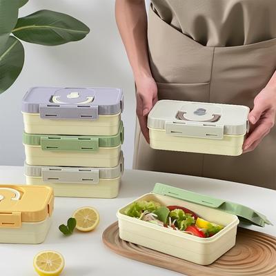 Worthbuy 900 ml geteilte Kunststoff-Bento-Lunchbox für Kinder, Schüler, Schule, tragbar, wiederverwendbar, auslaufsicherer Lebensmittelbehälter, mikrowellengeeignet