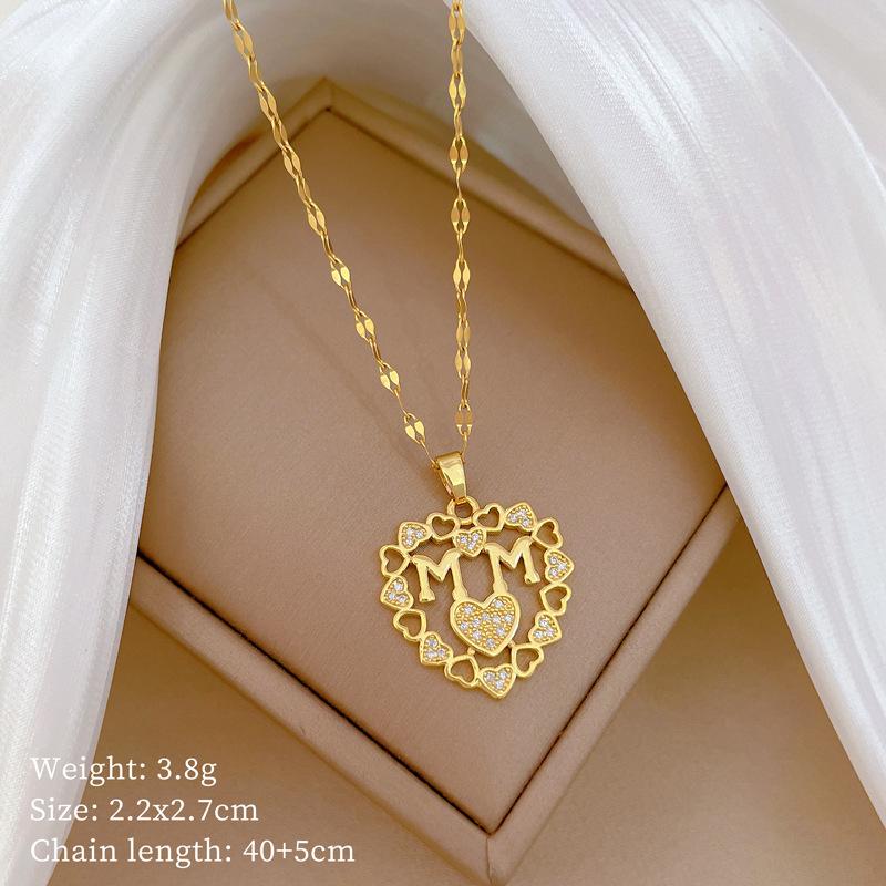 Love Full Diamond Light Luxury Temperament Gorgeous Full Diamond Necklace Female Versatile Collarbone Chain Titanium Steel Chain