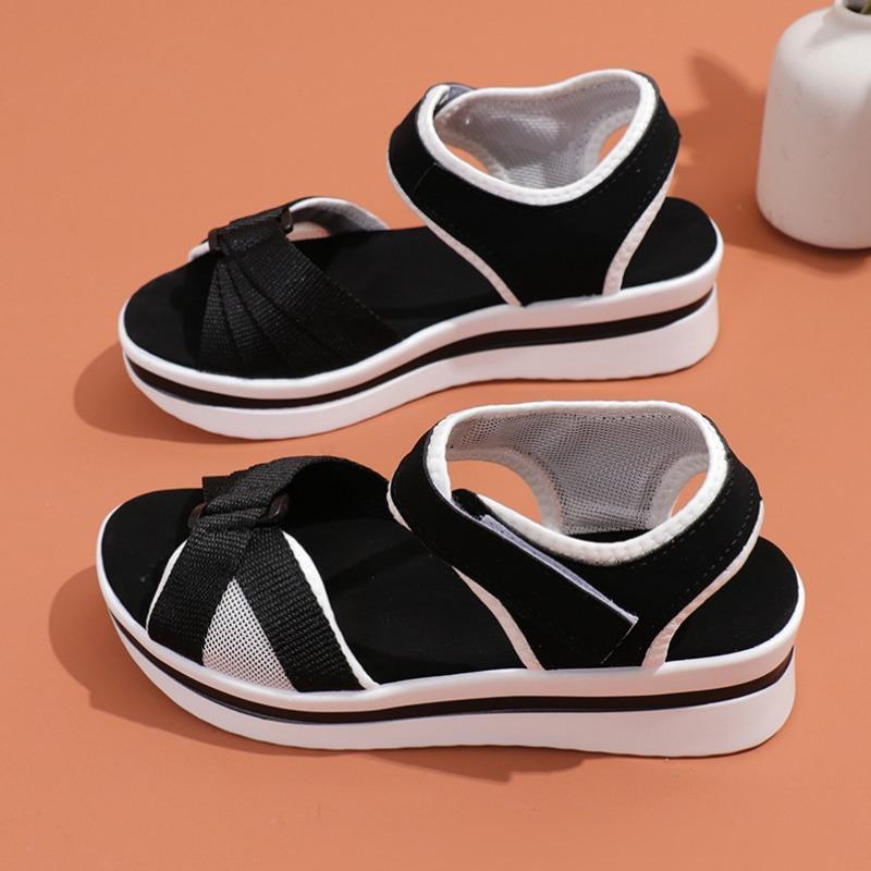 Summer New Thick-soled Color Matching Sandals Women's Comfortable Casual Velcro Wedge Heel Women's Shoes
