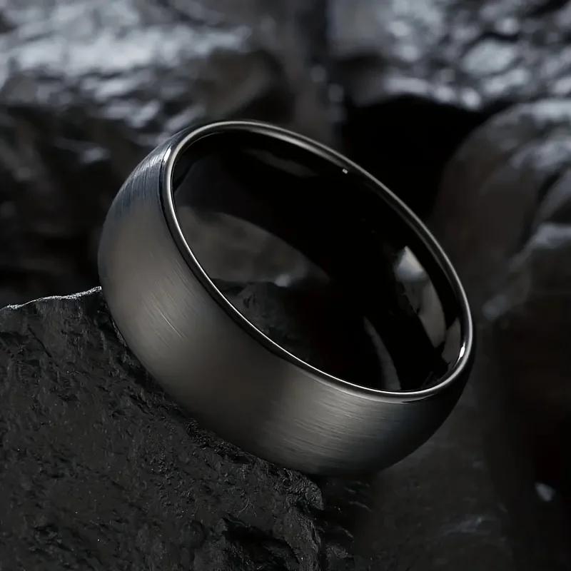 8mm Classic Black Brushed Matte Finish Stainless Steel Band Ring - Simple Stylish Men's Women's Ring