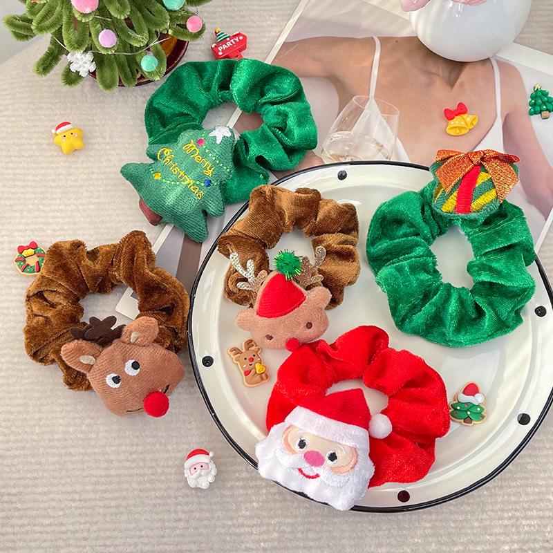Świąteczna gumka do włosów scrunchie z Mikołajem i reniferami oraz bransoletka dziecięca