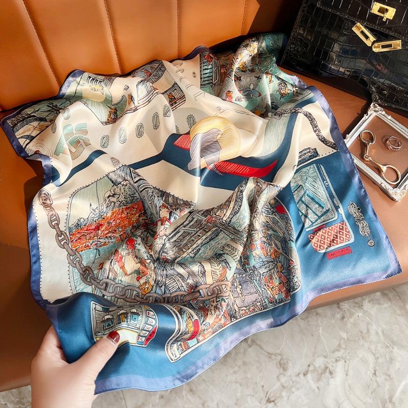 Spring New Plain Crepe Satin Printed Silk Silk Scarf Women's Light Luxury Versatile Mulberry Silk Small Square Scarf Decorative Scarf