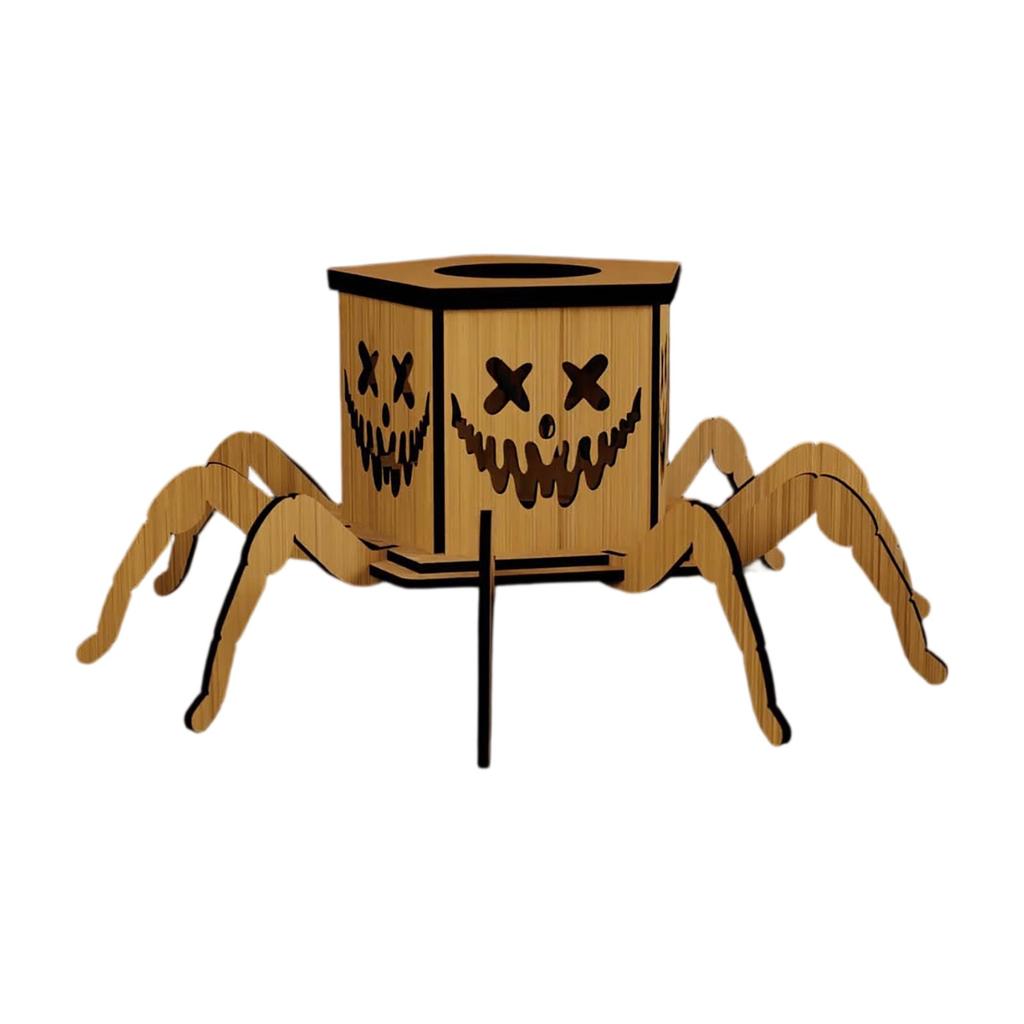 Halloween Wooden Spider Candlestick Decoration Ornaments Festival Atmosphere Layout Props