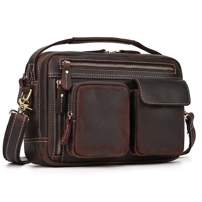 

Top Layer Cowhide Crazy Horse Leather 9.7 iPad Leather Shoulder Bag Crossbody Handbag For Men Male Messenger Bag