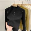 Lace High-neck Sweater Women's Autumn and Winter Twisted Pearl Slimming Pullover Top Sweater Knitted Sweater Long Sleeve