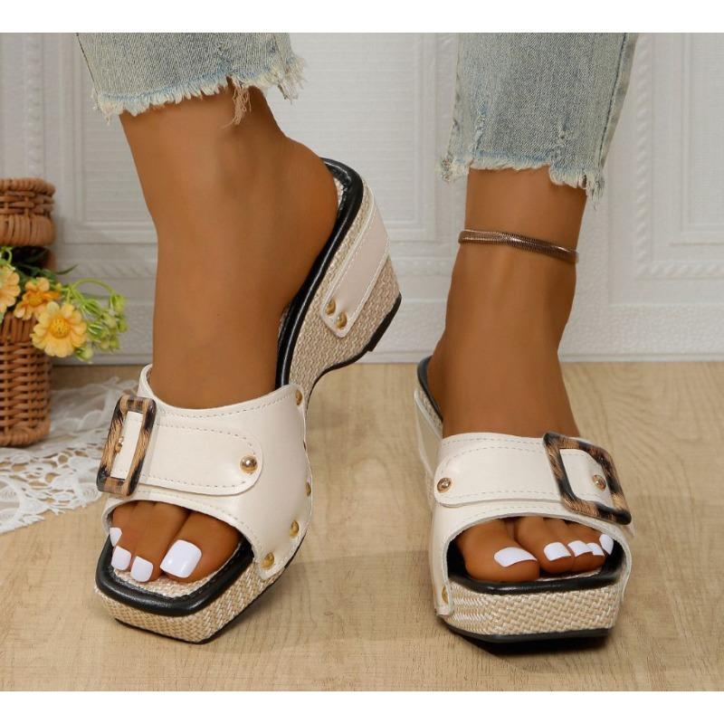 Women's Studded Platform Wedge Sandals, Plus Size Open Toe Casual Summer Outdoor Comfortable Daily Footwear