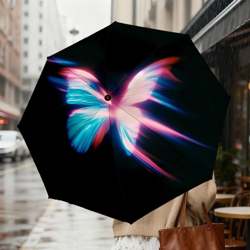 1pc Butterfly Light Automatic Folding Umbrella 8 Rib Iron Frame,  Suitable for Travel, Daily Use, Birthday, Women & Men Gift c1231028