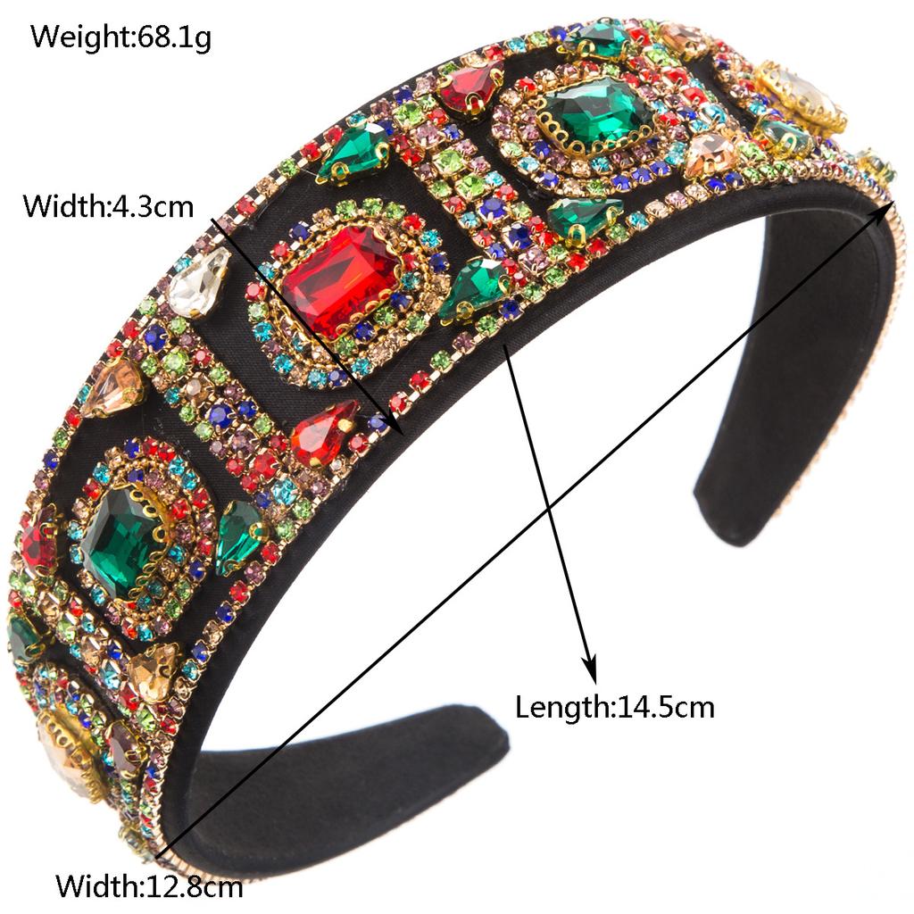 New Bright Heavy Industry Baroque Colorful Crystals Headband Women's High Quality Retro Dance Club Hair Accessories