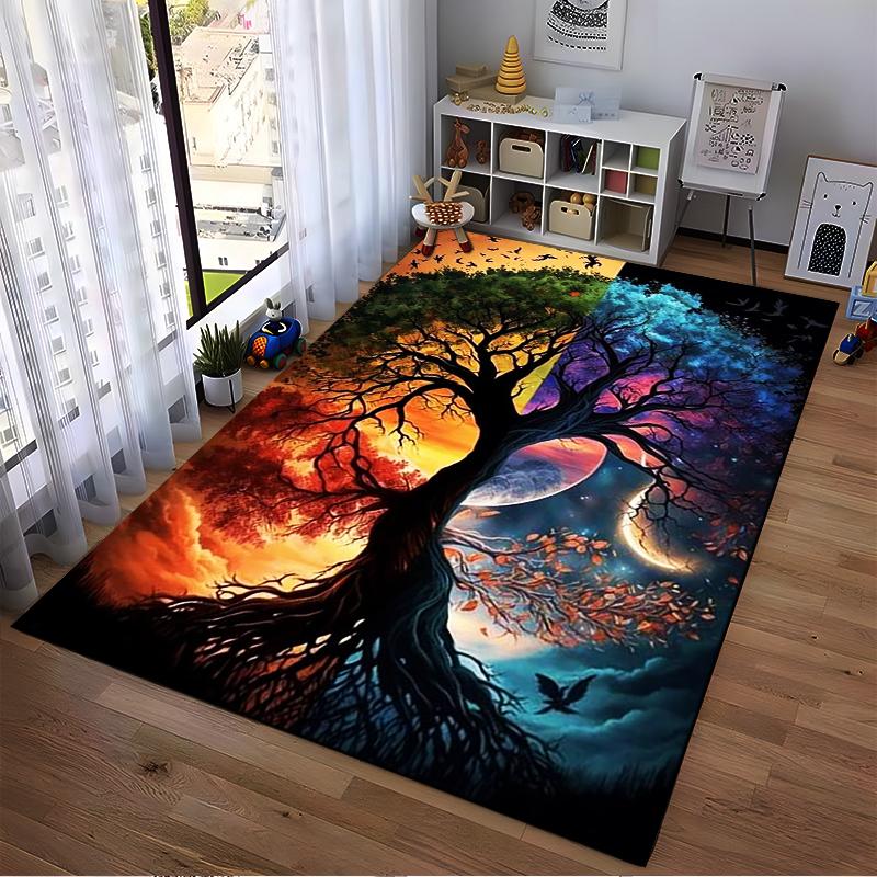 Day and Night Tree Art Rug Non-slip rug suitable for living room and bedroom sofas