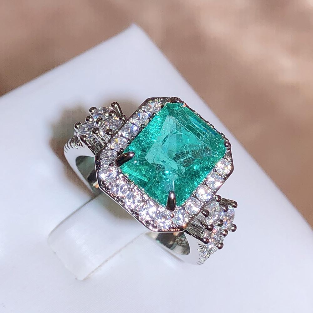 

Изысканное 925 посеребренное зеленое кольцо Параиба для женщин Классические женские украшения с зеленым цирконием Модный предмет помолвочное кольцо ювелирные изделия Resizable зелёный