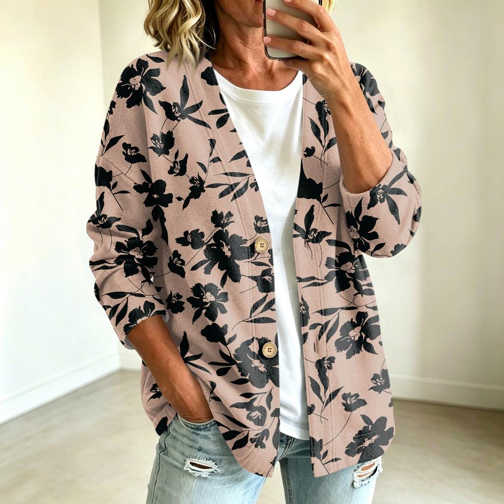Women's Vintage Floral Print Button Front Jacket for Casual Outdoor Wear