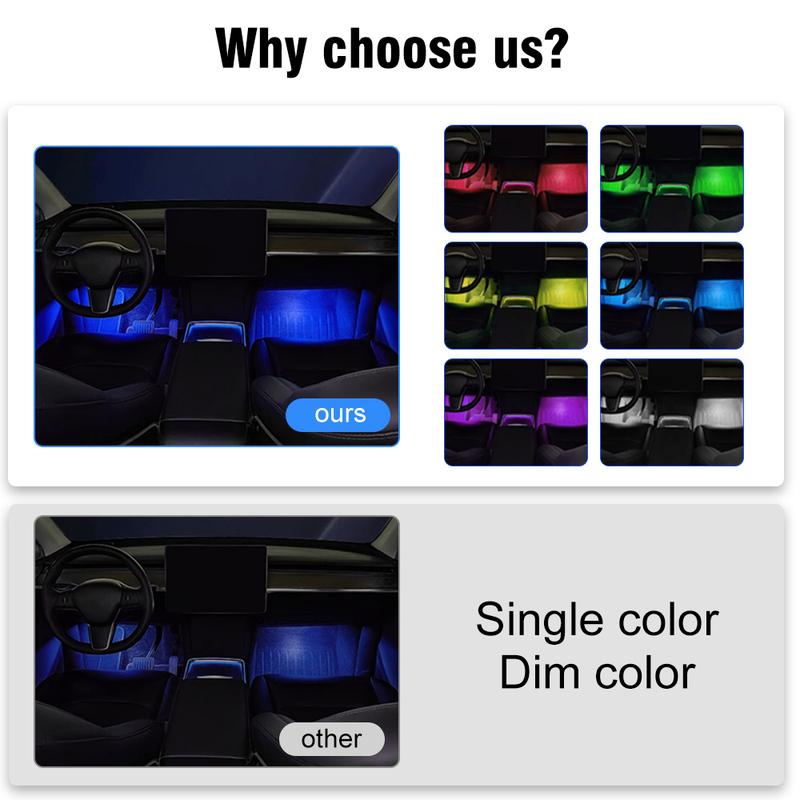For Tesla Model 3 Model Y S X LED Footwell Light 18 Modes Car Seat Lamp Atmosphere Light Decorative Lamp Interior Accessories