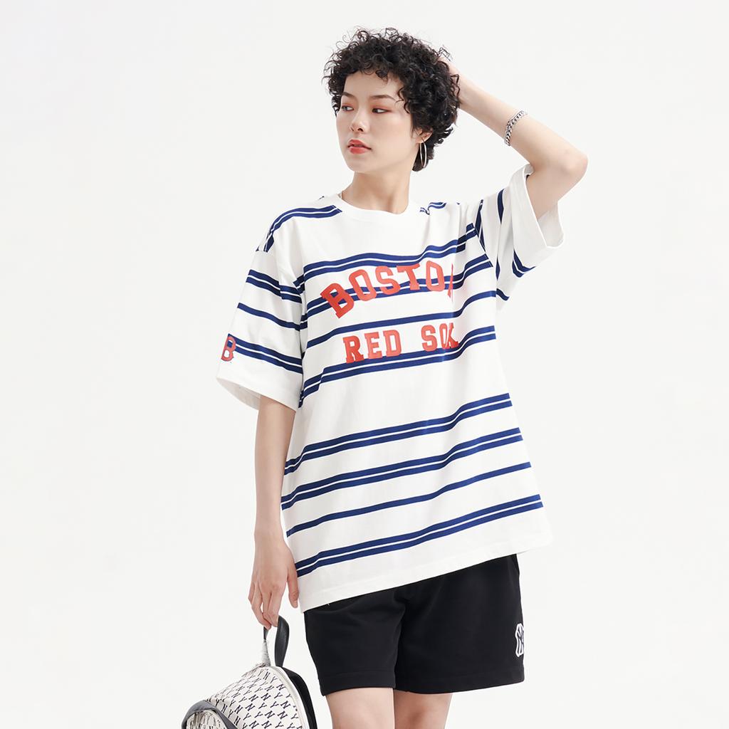 New MLB Drop Shoulder Sleeve T Shirt Unisex Ivory White 3ATSV0433-43IVS