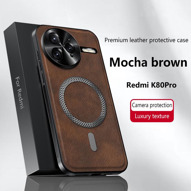 For Redmi K80 Pro Case Magnetic Elegant Leather Wear-Resistant Lens Fully Covered Non-Slip Grip Edge Cover Shell