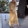 Vestito estivo elegante in chiffon bohémien con stampa floreale, da donna, con scollo a V, a maniche corte, lungo e largo