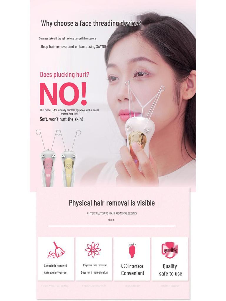 Epilatör ve İplik Alma Fonksiyonlu Dijital Yüz Masaj Aleti ve Tüy Alma Aracı