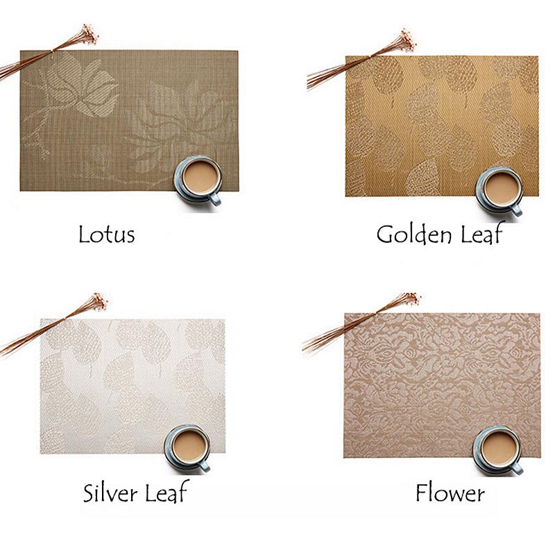 

Pack of 4pcs Rectangle Table Placemats PVC Table Mats Heat Insulated Pad Dinner Table Decor Leaf Design 45x30cm