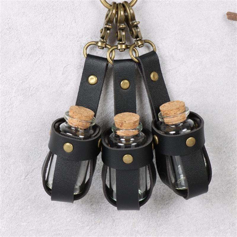 Halloween Witch Potion Bottle Wizard Potions Glass Holder with Cork Stopper and Leather Harness for Women Men