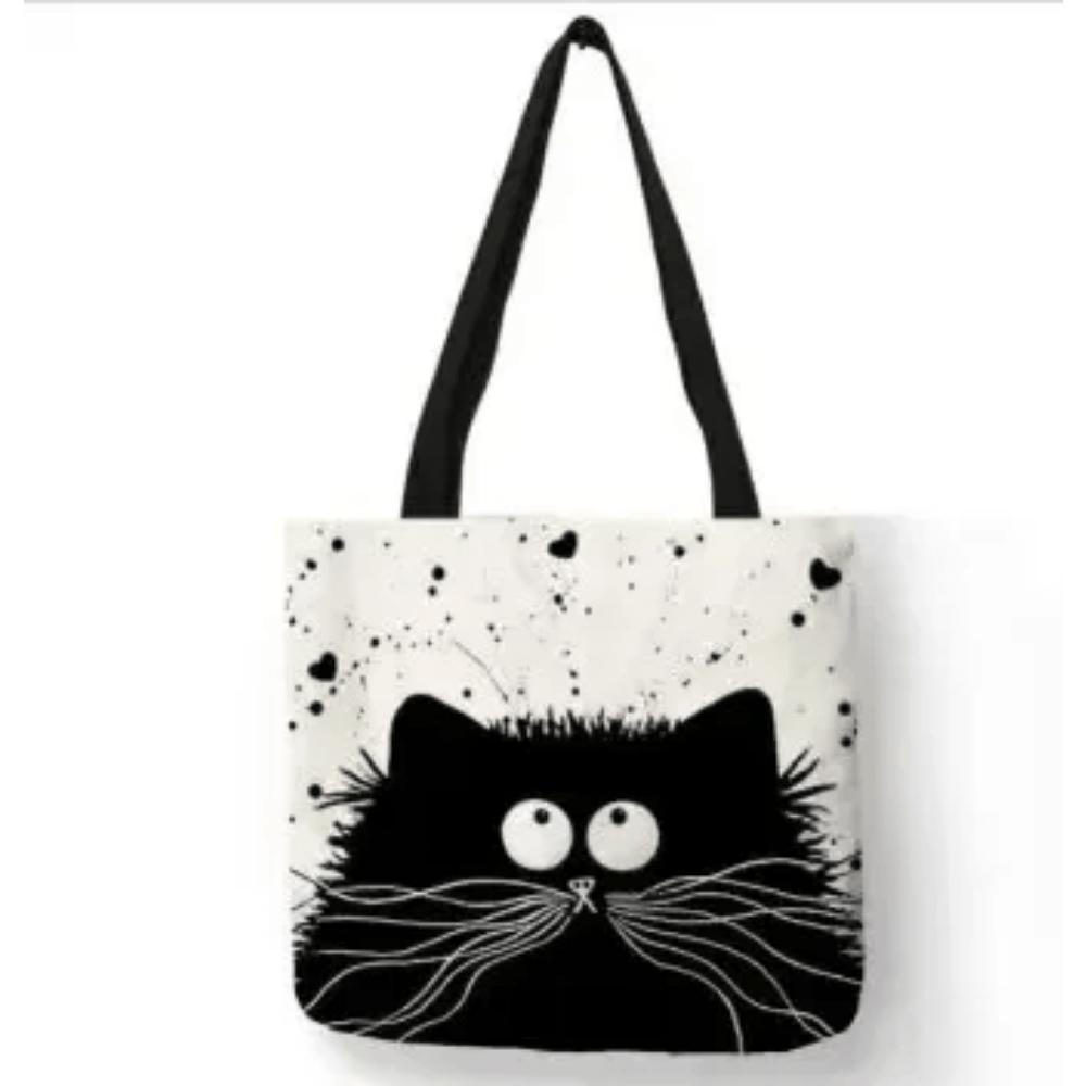 Canvas Bag High-Definition Digital Printed Shopping Bag Cat Pattern Friendly And Portable Bag