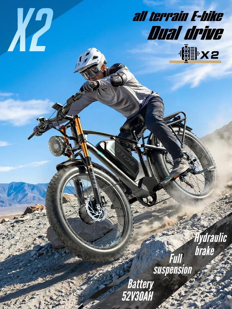 Electric Bicycle OTIDA X2 4000W 120KM Dual Motor, 52V30Ah, 26-Inch Fat Tires, Electric Mountain Bike, Electric Motorcycle for Adults