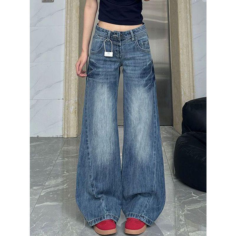 

Spring-Summer Petite Retro Low Waist Micro Flare Jeans - Women s High Street Loose Slimming Pants Extra Small