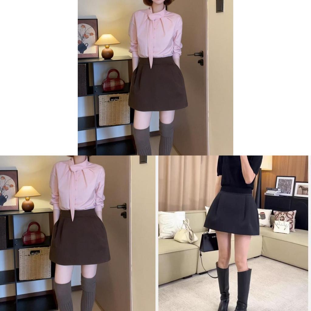 No Brand 2025 Autumn Winter Pleated Mini Skirt With High Waist For Casual Women