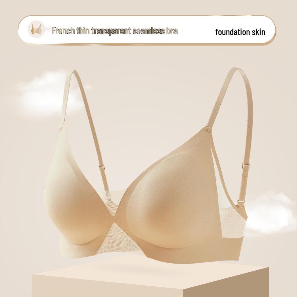 Summer Seamless Triangle Cup Bra: Thin, Breathable Mesh for Small Bust with Antibacterial Push-up Design
