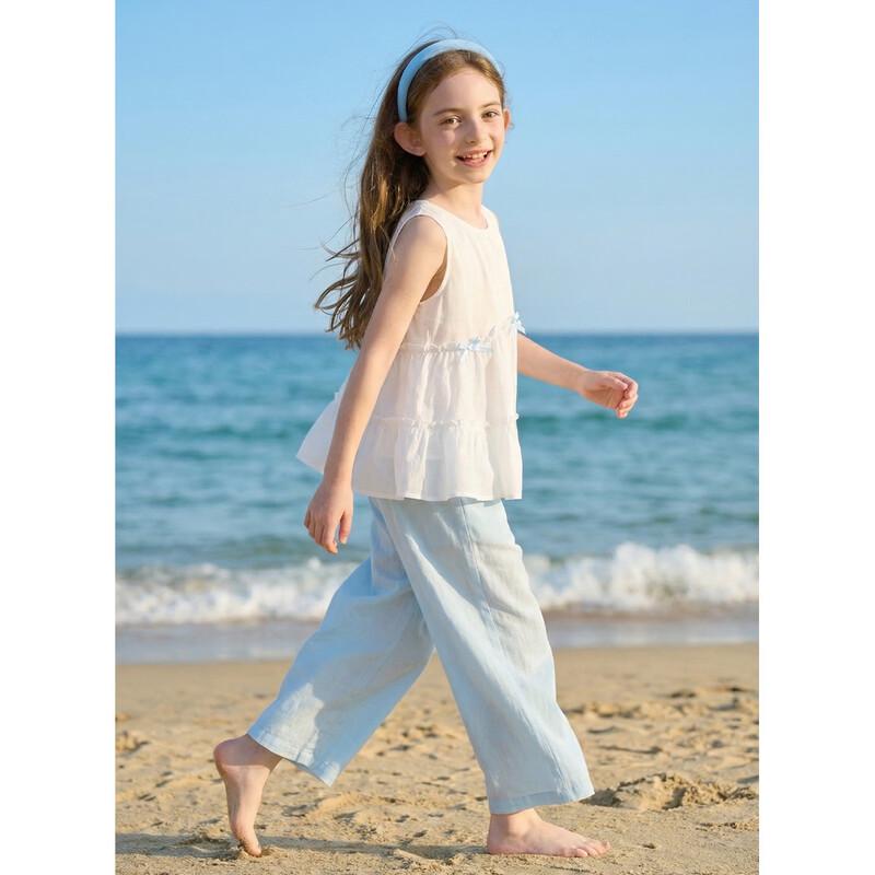 Montagut Girls' Summer Bowknot Vest & Straight Pants Set