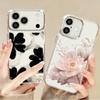 Pink Peony Floral Pattern Case For iPhone 17 Pro Max Plating Lens Frame Clear Soft Cover For iPhone 16 15 14 13 Pro Max 11 16E 17E