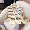 Hangzhou Sijiqing New Striped Design Knitted Sweater Women's Summer Polo Collar Single-breasted Top