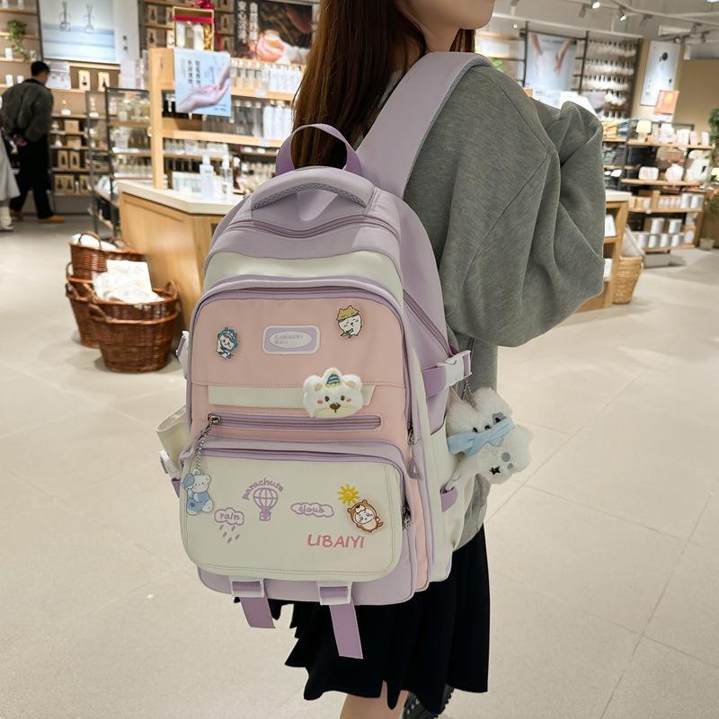 Wenyi Fan Contrasting Colors College Wind Large Capacity Backpack 25 New Cute Junior High School Student School Bag