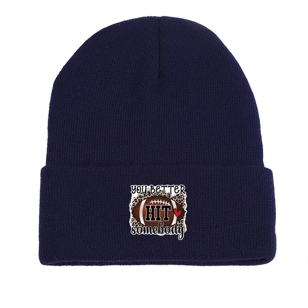 YOU BETTER HIT SOMEBODY" Winter Knit Cap Beanie, Football Skull Cap Stretchable Cuff Sporting Gorro Knitted Hat Beanie
