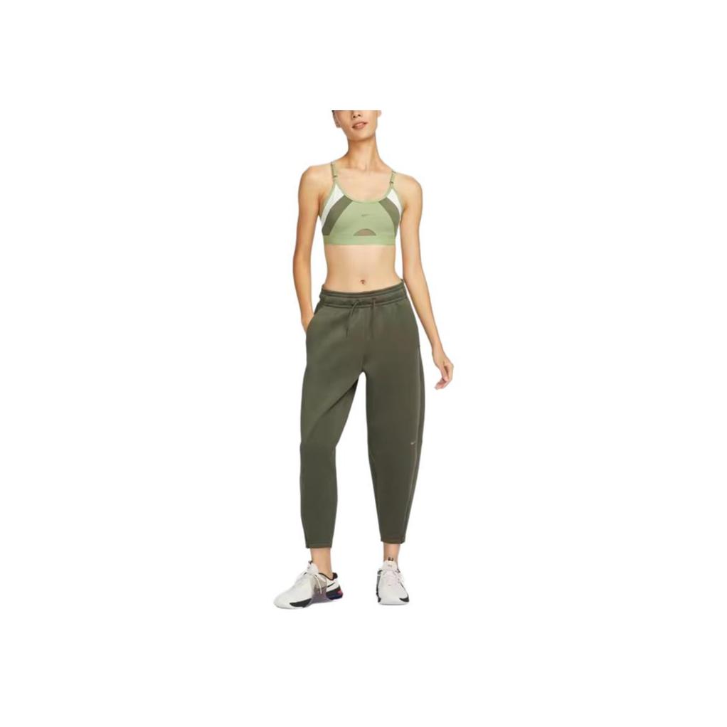 Nike Dri-Fit Solid High-Waisted Drawstring Cropped Knit Joggers Women Joggers Khaki-Green FB5429-325