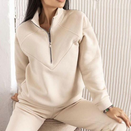 2 Stück/Set Herbst Sweatshirt Hosen Set Locker Warm Stehkragen Elastischer Bund