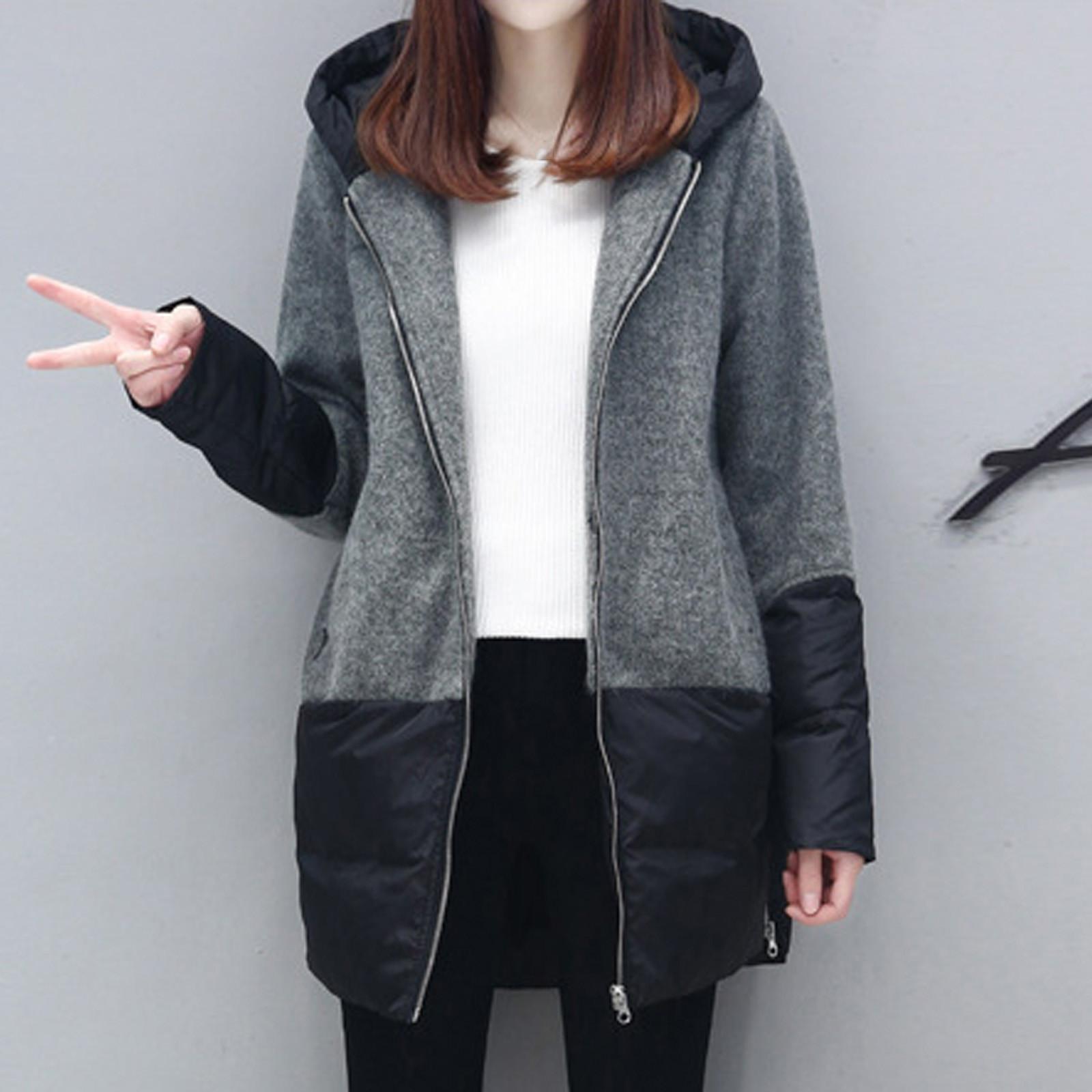 

Модне жіноче повсякденне пальто з довгим рукавом Верхній одяг з капюшоном у стилі печворк, зимові топи XL