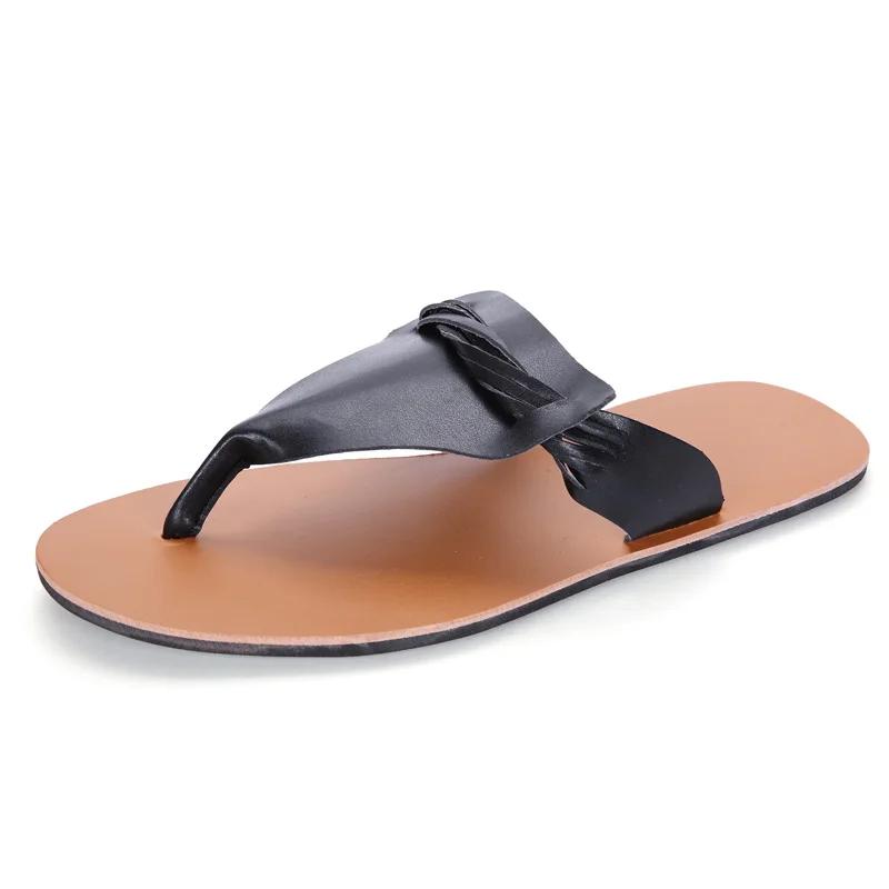 Outdoor Beach Shoes Men Flip Flops Fashion Breathable Summer Light Genuine Leather Casual Shoes Slides Black Sandal Men White