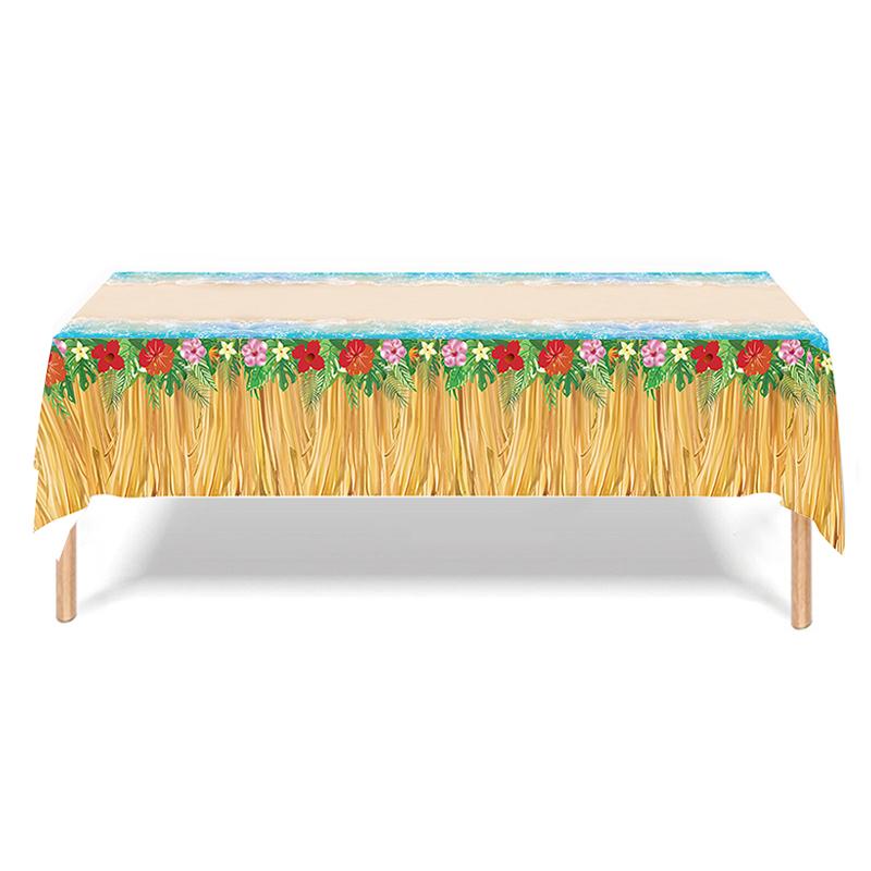 1pc Hawaiian Flamingo Grass Flowers Pattern Disposable Tablecloth Summer Beach Birthday Celebration Decoration Party Supplie