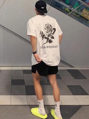 Moda letnia Heavyweight Retro męskie angielskie litery 100% bawełna z nadrukiem wokół szyi wysokiej jakości koszulka uliczna Casual Fitness