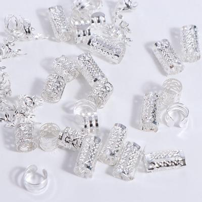 40PCS Hair Braiding Mixed Hair Rings Set Metal Cuff Clips Hair Braid Tubes Dreadlocks Beads  Women