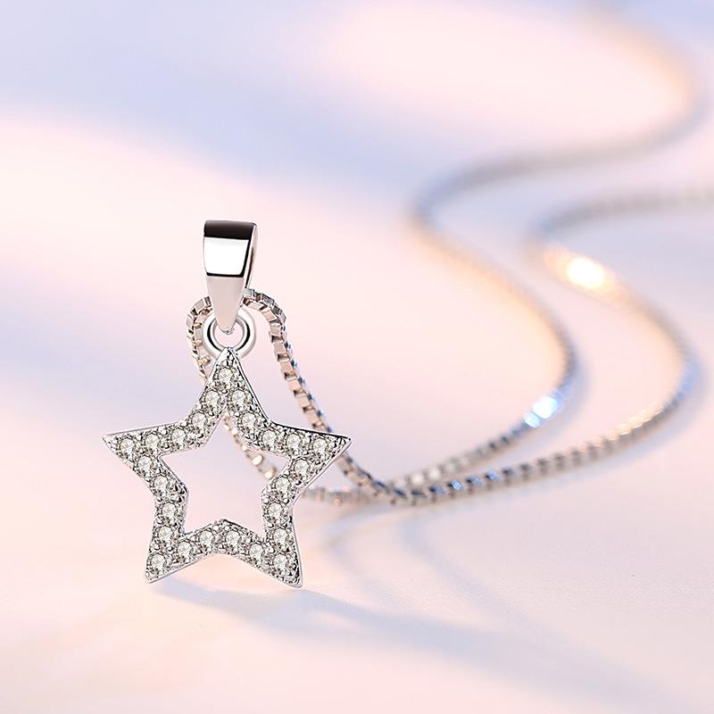925 Sterling Silver Pentagram Heart Pendant Triangle Square Round Quadrangle Pendant Necklace