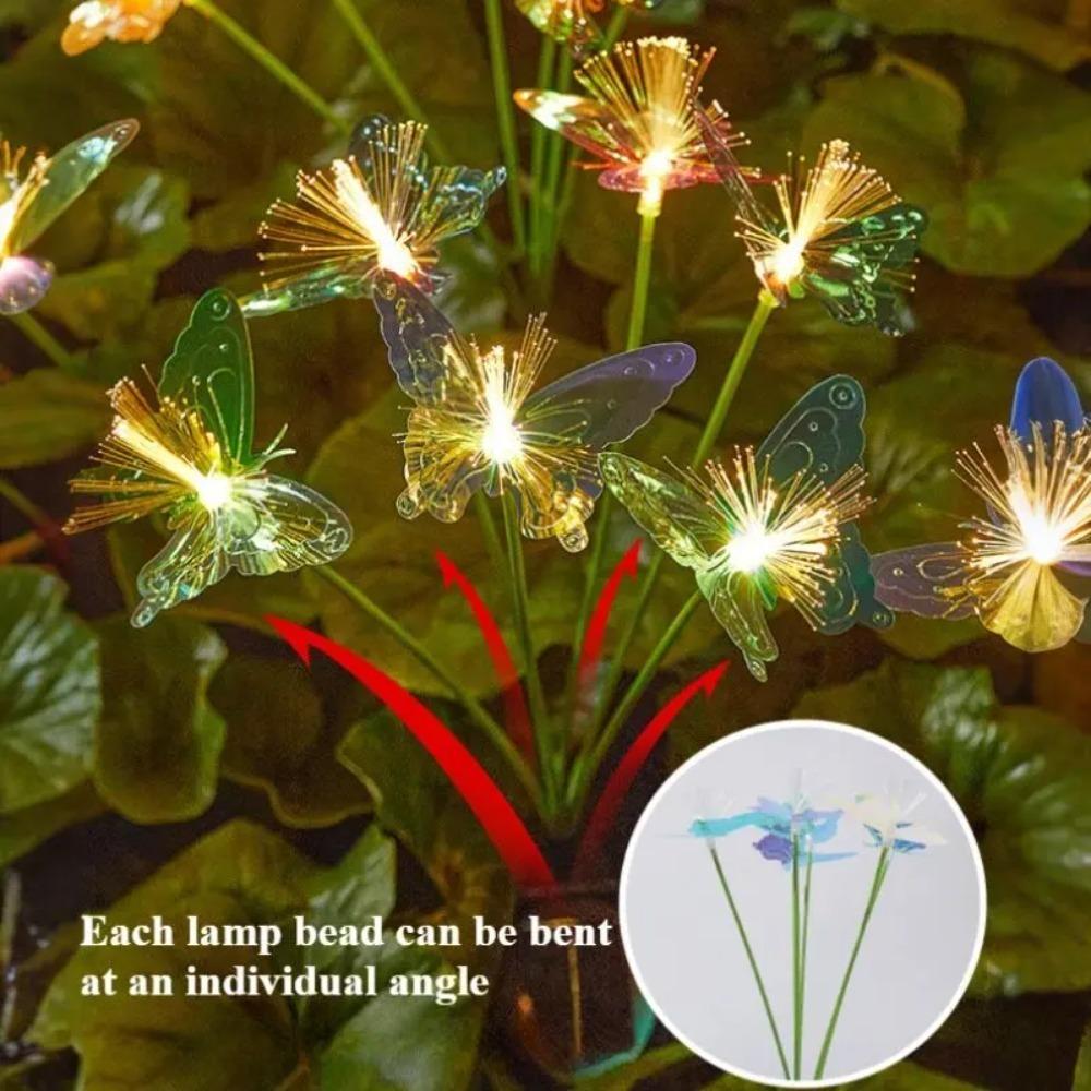 8/10 Head Solar Fiber Optic Color Changing Butterfly String Lights Stake Lights Outdoor Garden Lawn Decorative Lights