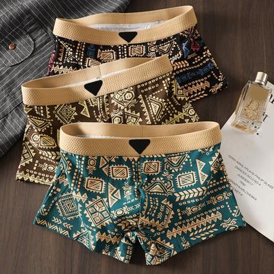 Boxerky Stredný pás Elastický pás U-Konkávne Šortky Nohavičky Retro Potlač Nohavičky Odev na spanie Denné nosenie