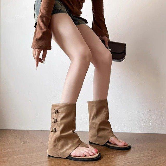 [Armano] Inner heightening black retro belt buckle clip-toe sandals 2025 versatile and thin cool boots women's summer