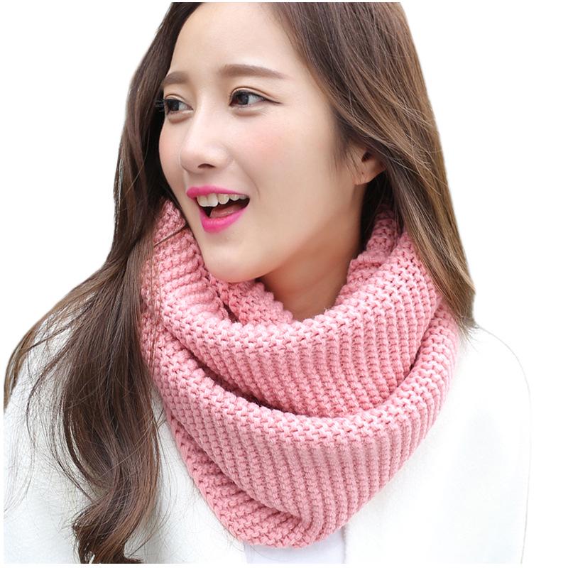 Women's Knitted Wool Snood: Winter Warm Solid Color Neck Warmer & Protector for Students and Couples