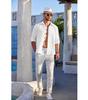 Men's Casual Button Down Shirts Long Sleeve Linen Shirt Fashion Textured Beach Summer Shirt