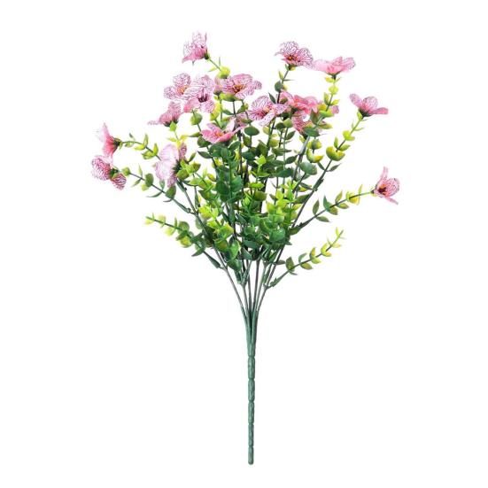 5Pcs Artificial Violet Flower with Green Leaves 7 Fork Fake Silk Flower Stem Home Office Wedding Party Indoor Outdoor Faux Bloom Table Centerpiece